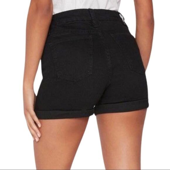 NWT YMI Jean Shorts Juniors 13 Black High Rise Button Fly Cuffed Stretch Basic - Picture 3 of 7